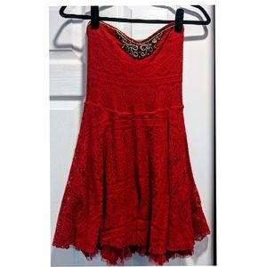 Free People Lace Strapless Beaded Dress in Poppy